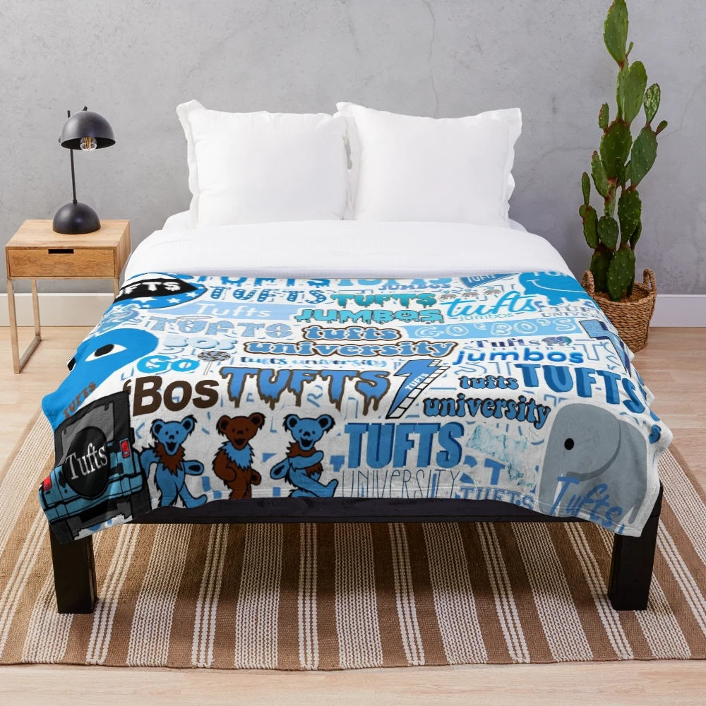Tufts University Jumbos collage design plush blanket