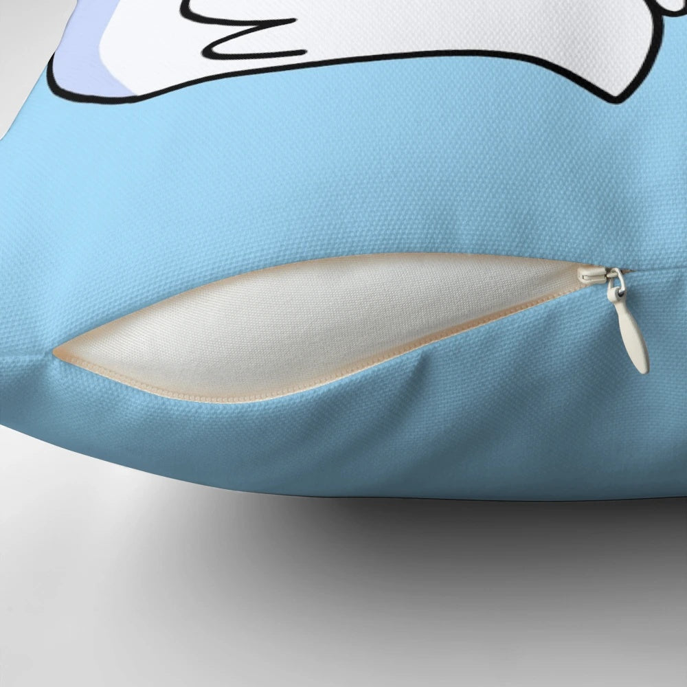 A plush pillow shaped like a twig, featuring a cute deer-fox character from the Hilda cartoon series.