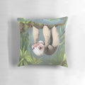 A soft, plush pillow featuring a cuddly two-toed sloth and its baby snuggling together.