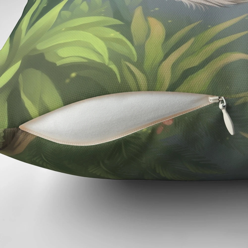 A soft, plush pillow featuring a cuddly two-toed sloth and its baby snuggling together.