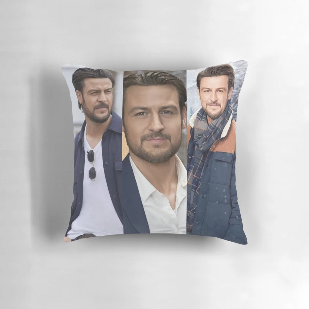 A collage of images featuring the handsome actor Tyler Hynes, showcased on a comfortable pillow.