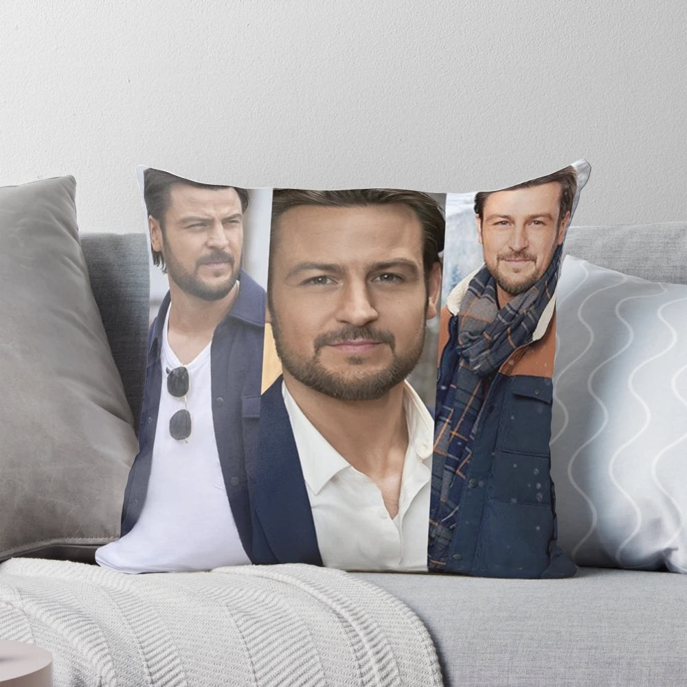 A collage of images featuring the handsome actor Tyler Hynes, showcased on a comfortable pillow.