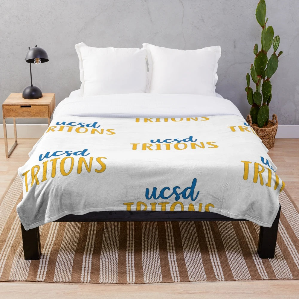UCSD Tritons Plush Blanket in blue and gold colors