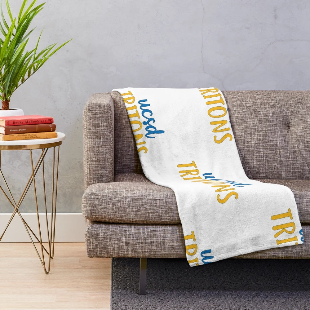 UCSD Tritons Plush Blanket in blue and gold colors