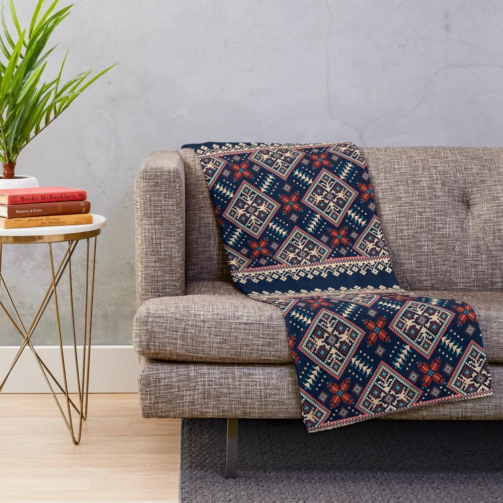 Plush blanket featuring a seamless Ukrainian folk pattern