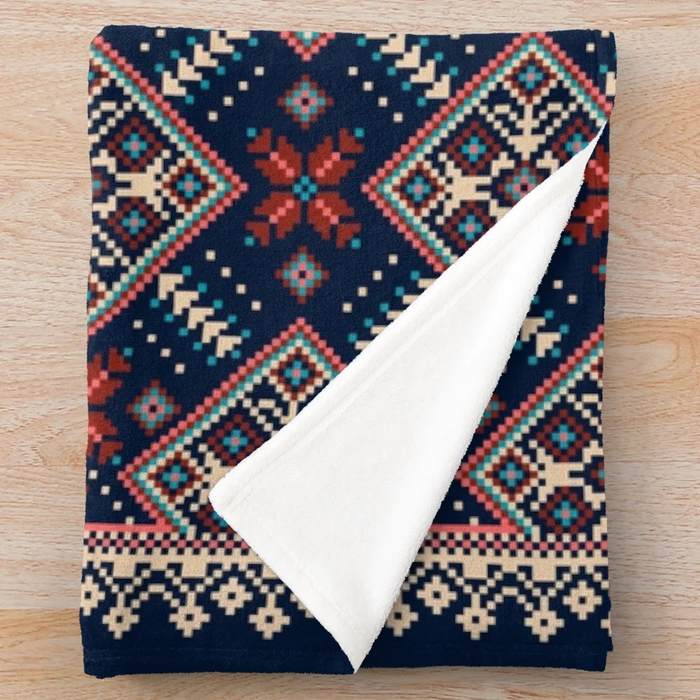 Plush blanket featuring a seamless Ukrainian folk pattern
