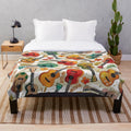 Ukulele plush blanket with tropical palm leaves and waves