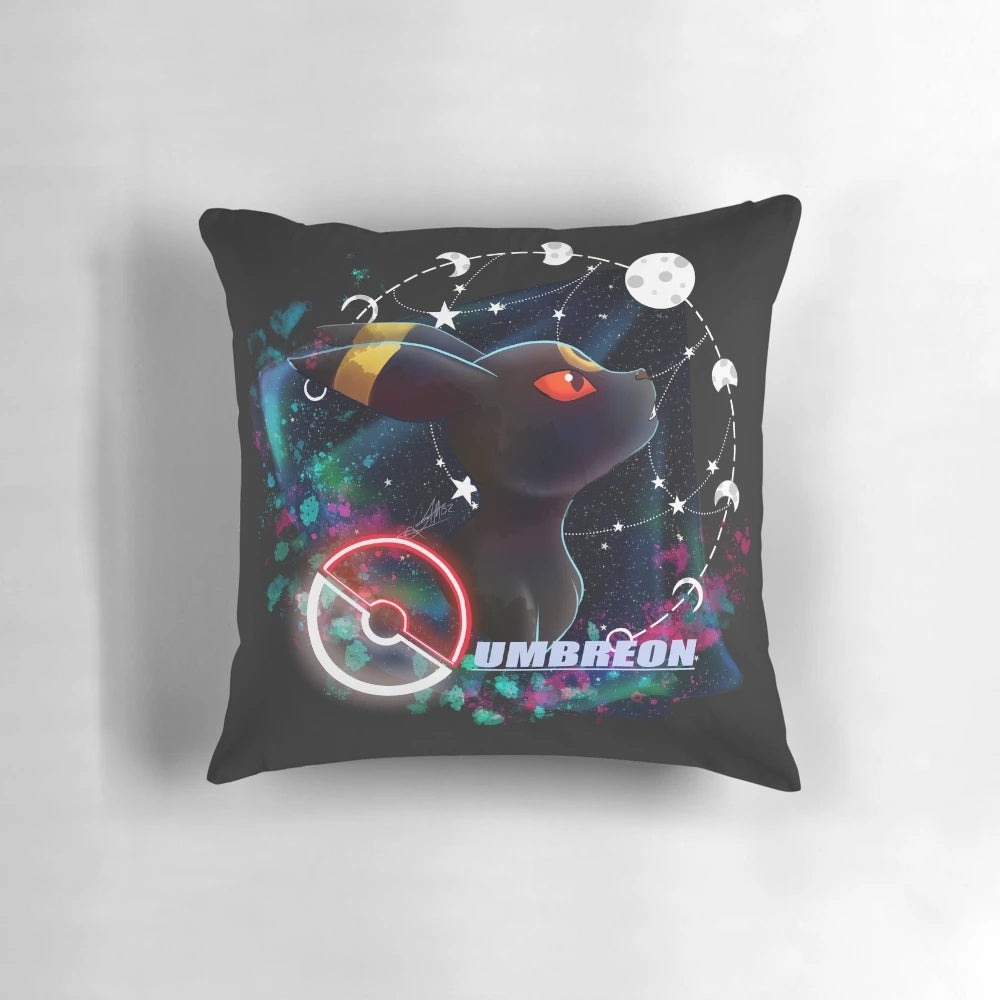 Soft and cuddly Umbreon Pokemon plush pillow with a night sky design featuring the moon and stars