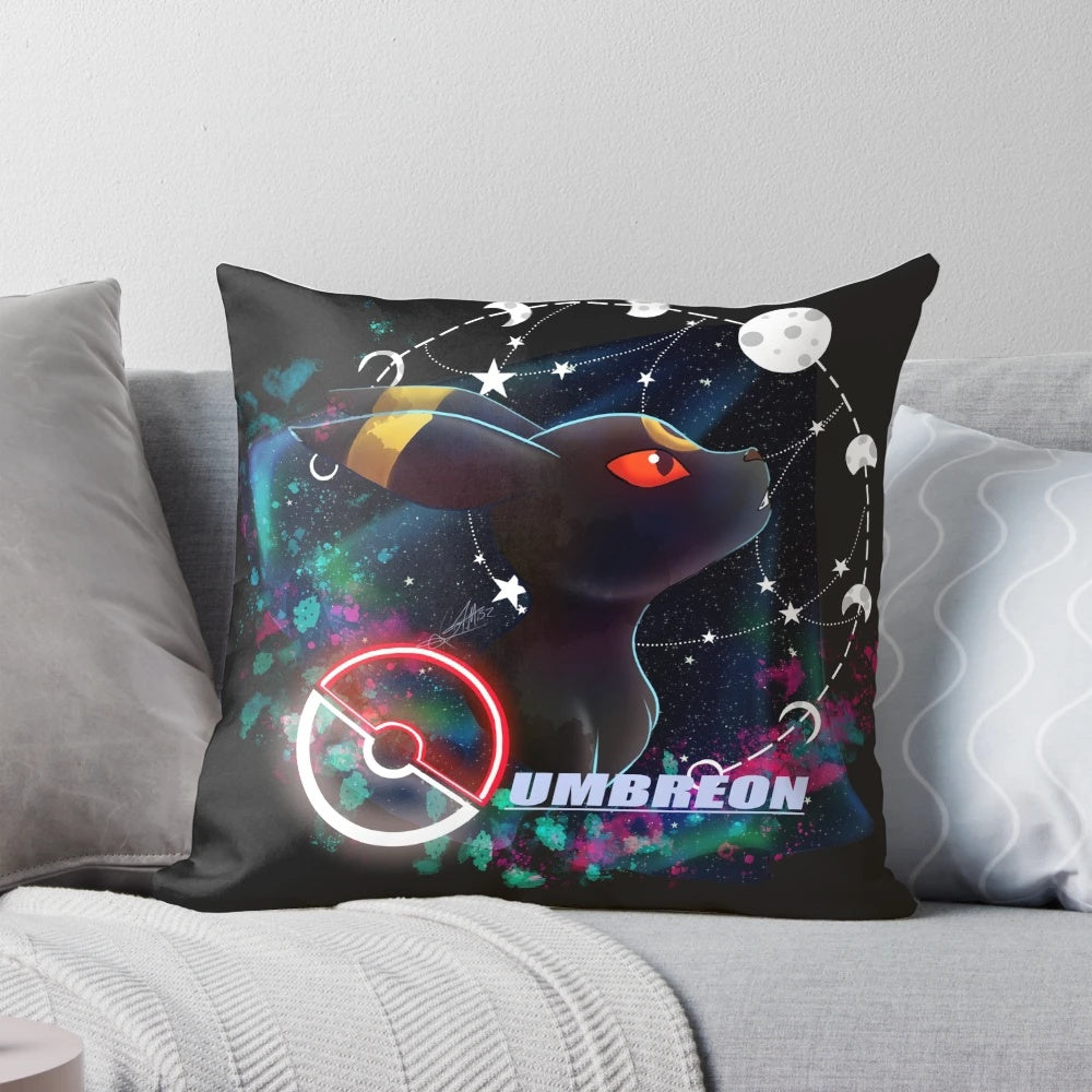 Soft and cuddly Umbreon Pokemon plush pillow with a night sky design featuring the moon and stars