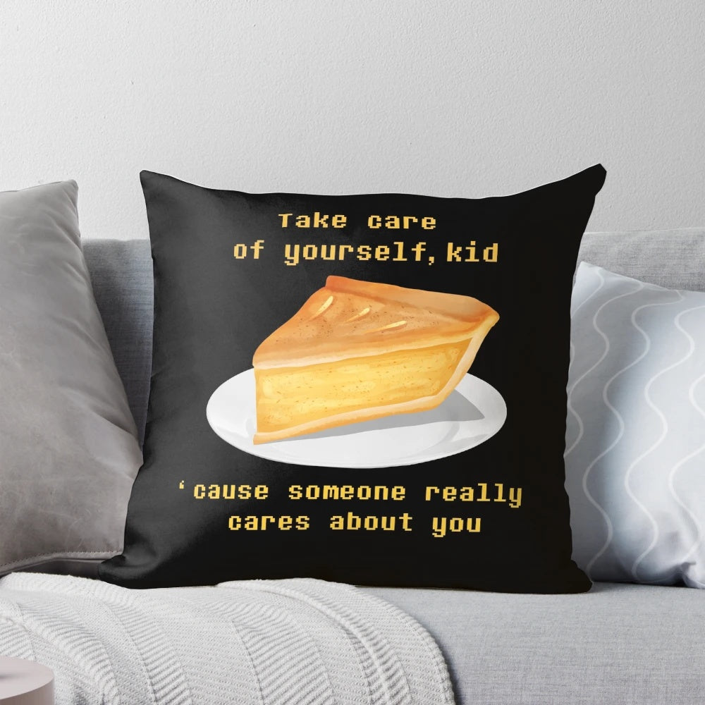 Soft and plush UNDERTALE themed pillow featuring the game's iconic food and quotes