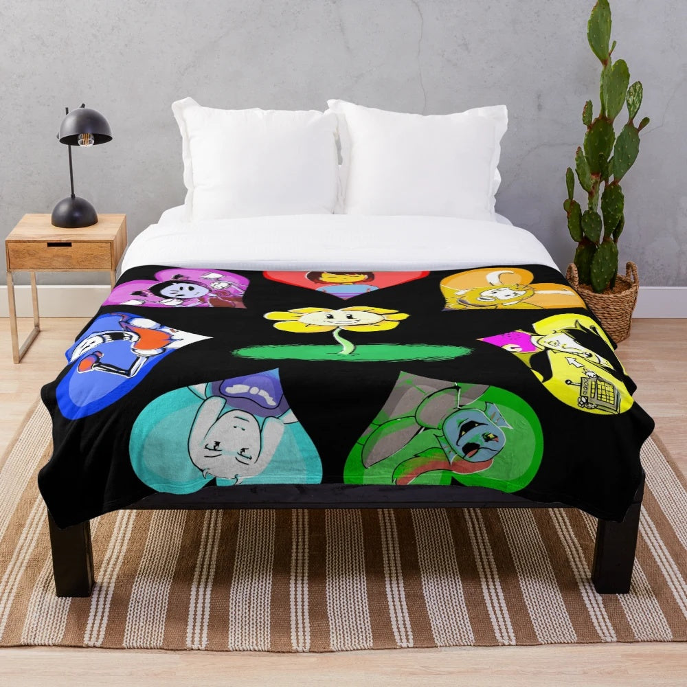 Undertale-themed plush blanket featuring characters like Sans and Papyrus