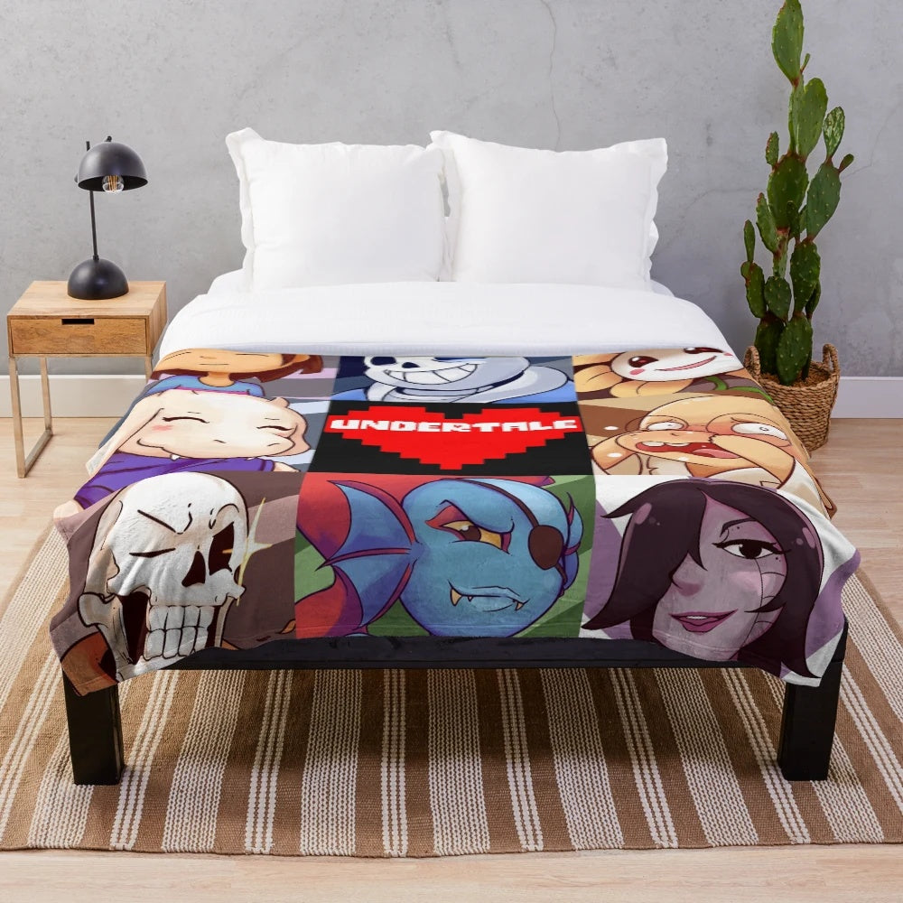 Undertale Plush Blanket featuring pixel art characters and skeletons