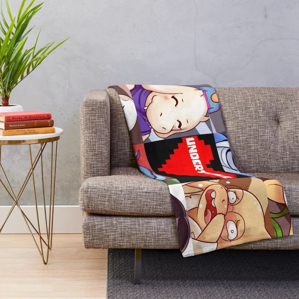 Undertale Plush Blanket featuring pixel art characters and skeletons