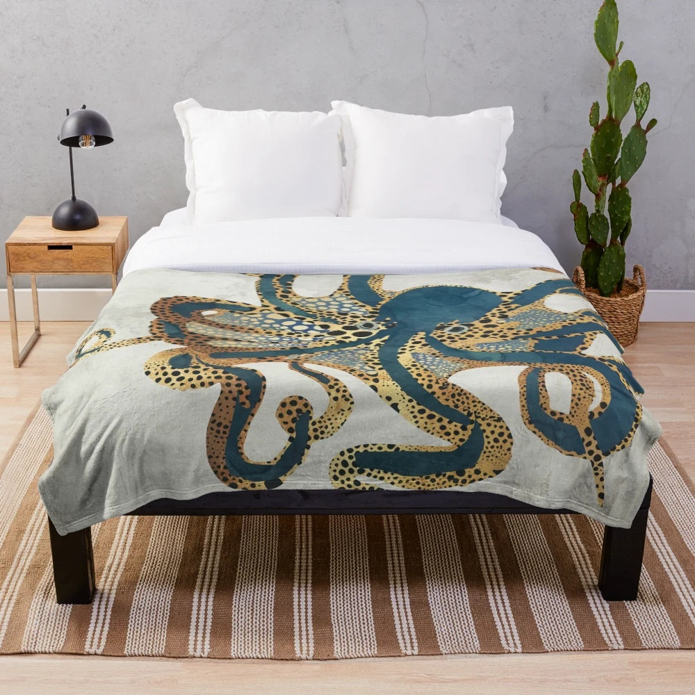 Underwater Dream Plush Blanket featuring a contemporary abstract octopus design