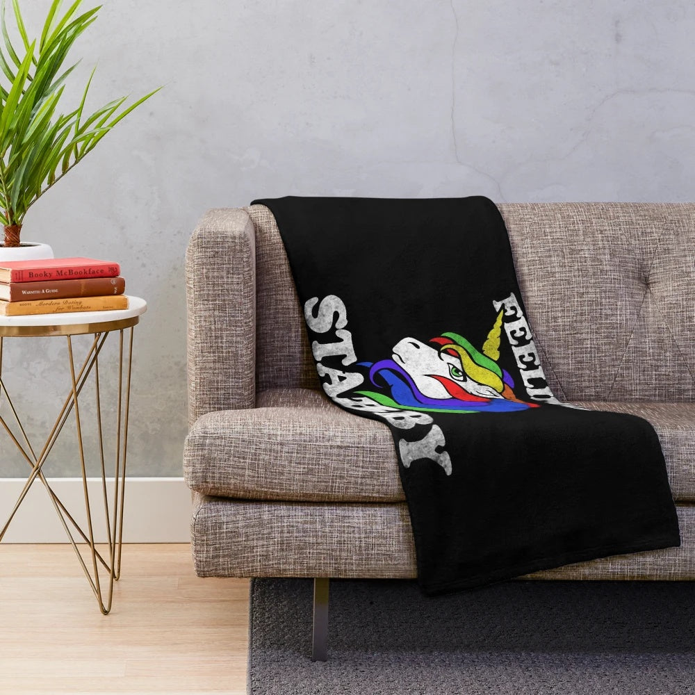 Feeling Stabby Unicorn Plush Blanket with Rainbow Colors