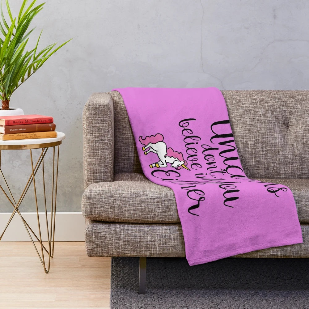 Soft and fluffy unicorn plush blanket with a funny unicorn design