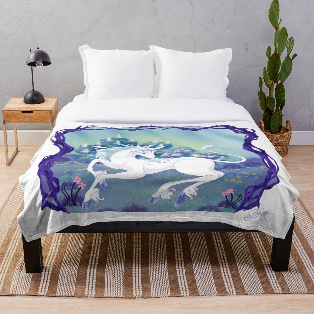 Soft and plush unicorn-themed blanket with a framed wood design for home decor
