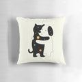 Soft, colorful universal language pillow featuring cute pet designs