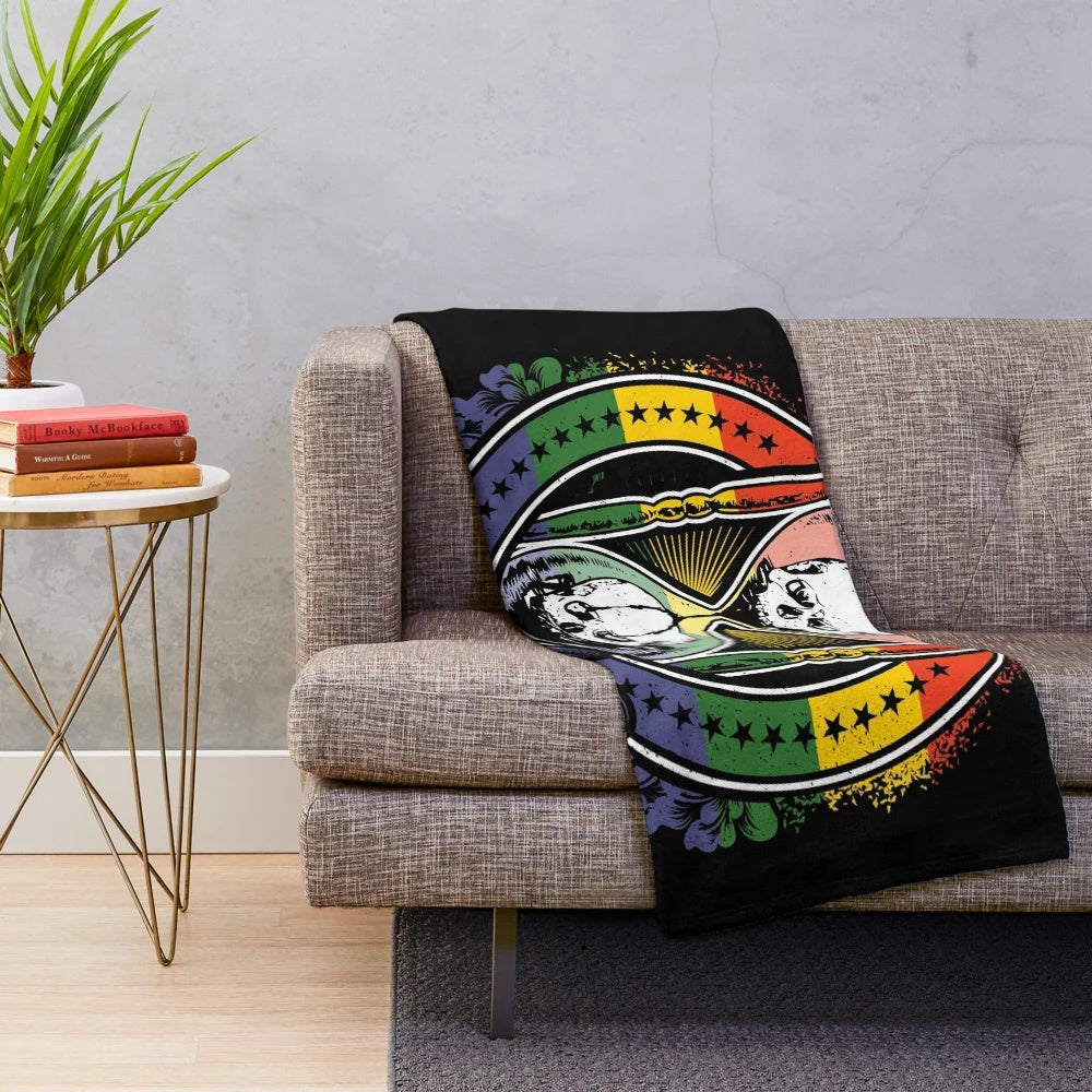 Unus Annus themed plush blanket in pride colors