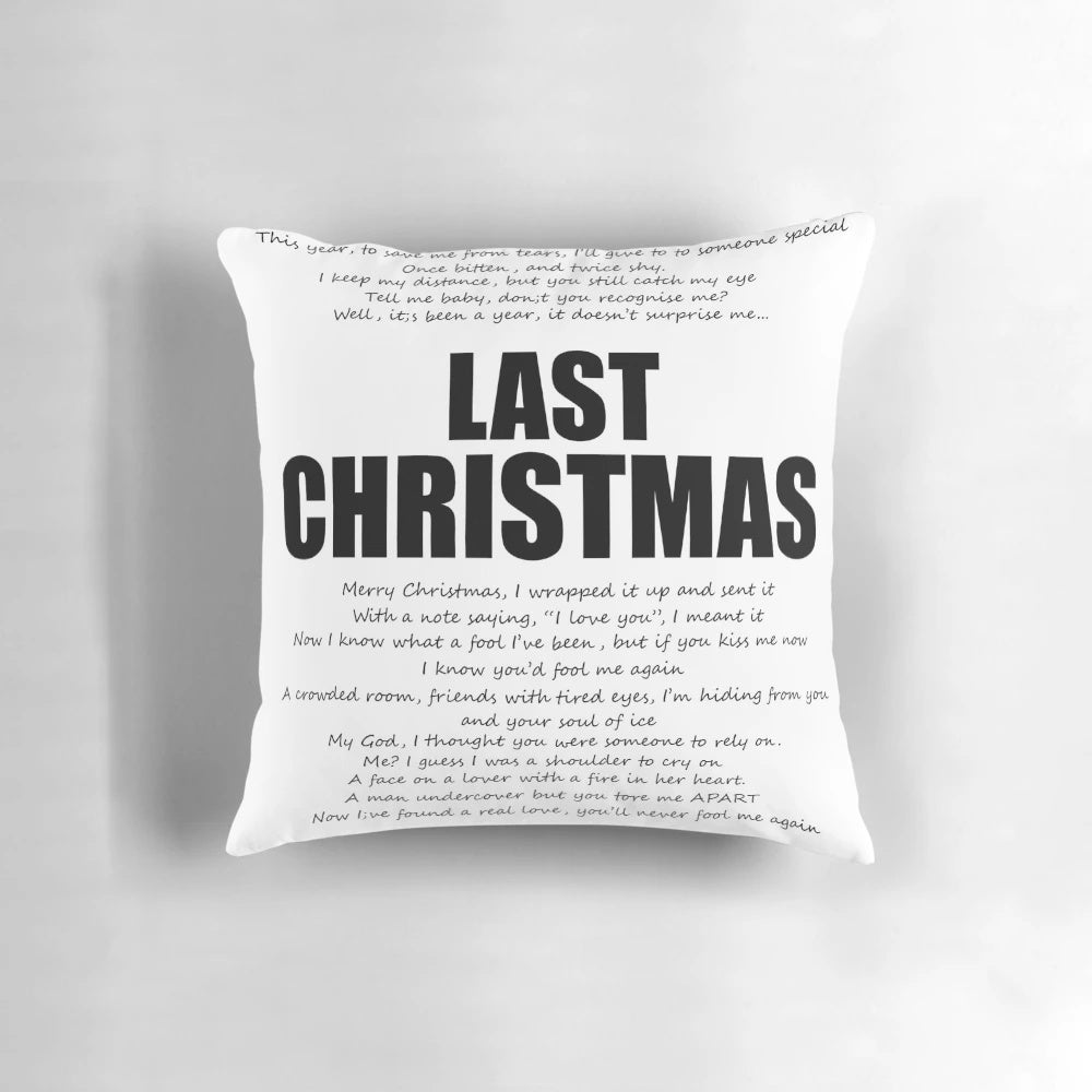 Plush pillow featuring the lyrics to George Michael's "Last Christmas" song