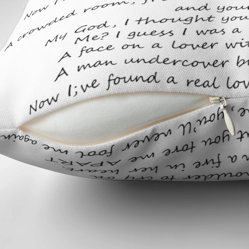 Plush pillow featuring the lyrics to George Michael's "Last Christmas" song
