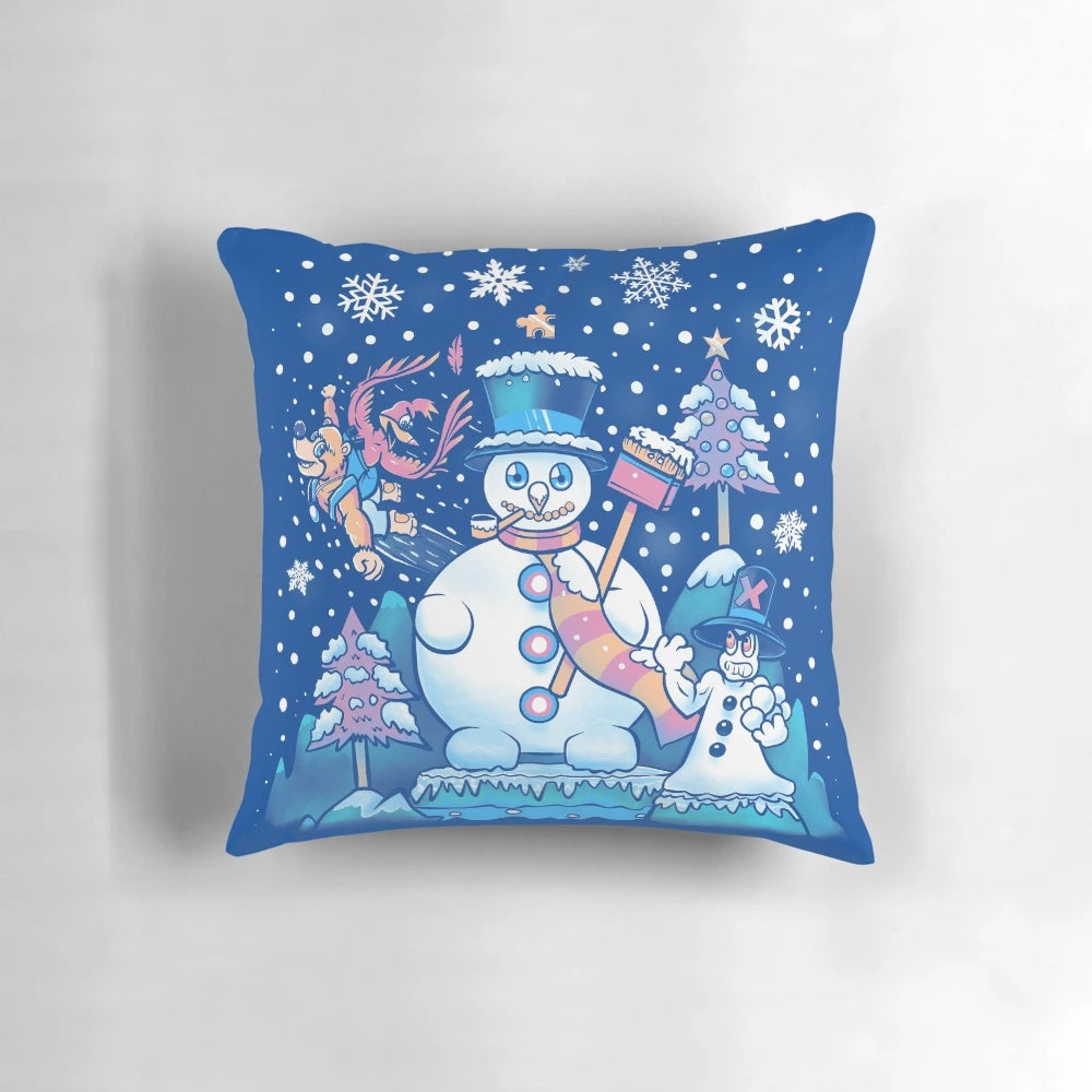 A plush, Freezy Winterland-themed pillow with Banjo Kazooie characters and a festive Christmas sweater design.