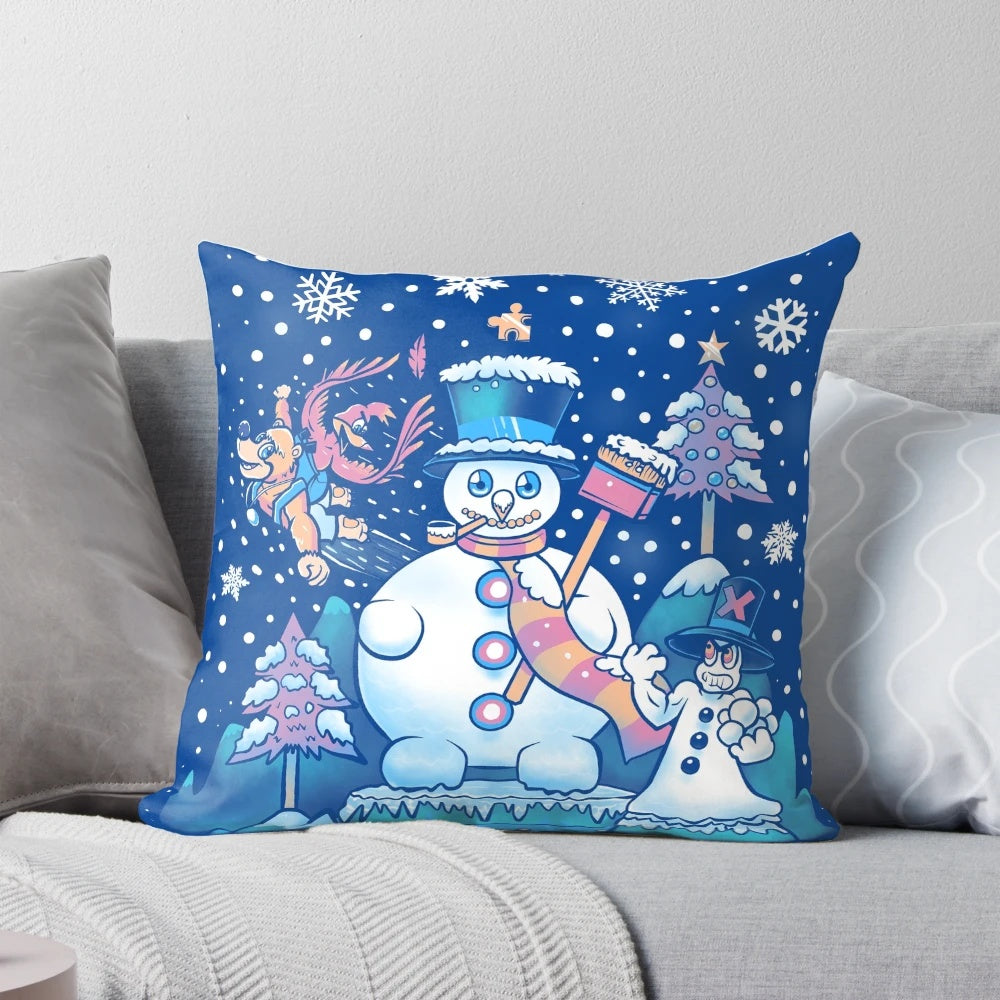 A plush, Freezy Winterland-themed pillow with Banjo Kazooie characters and a festive Christmas sweater design.
