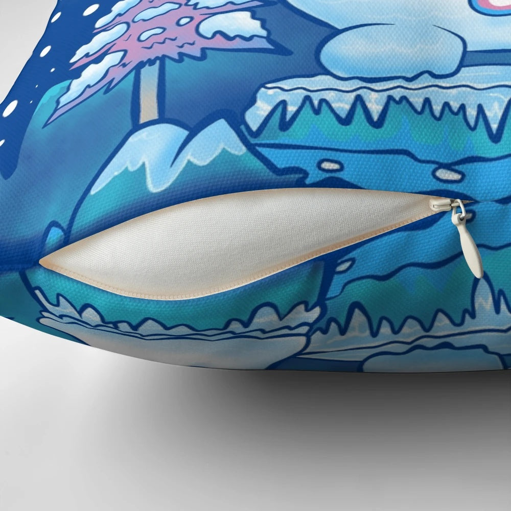 A plush, Freezy Winterland-themed pillow with Banjo Kazooie characters and a festive Christmas sweater design.