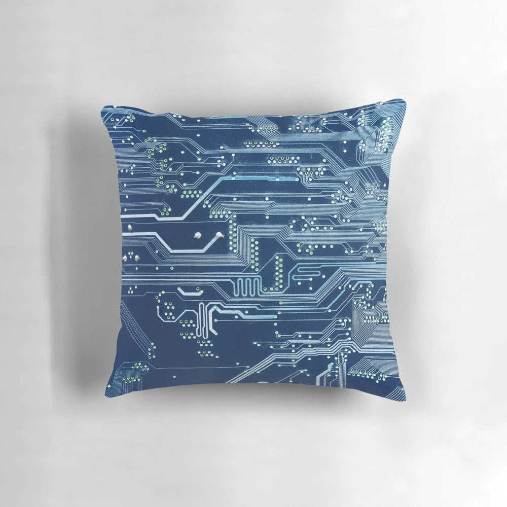 A soft, comfortable pillow adorned with the intricate details of an electronic circuit board design.