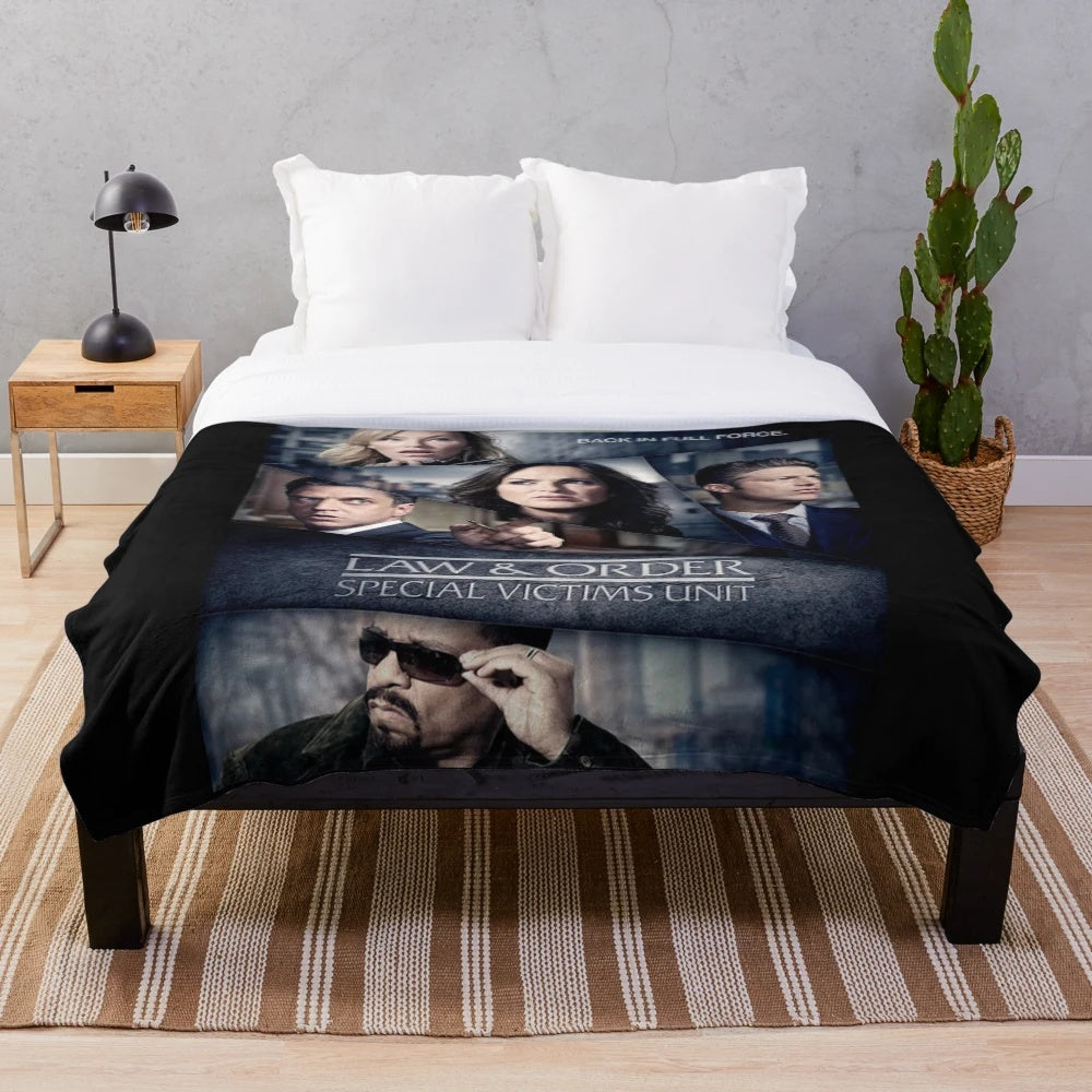 Law and Order: SVU inspired plush blanket with Olivia Benson and Rafael Barba characters