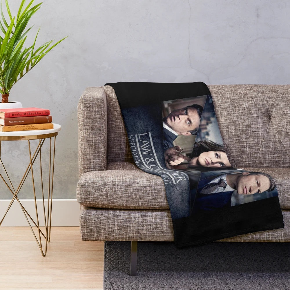 Law and Order: SVU inspired plush blanket with Olivia Benson and Rafael Barba characters