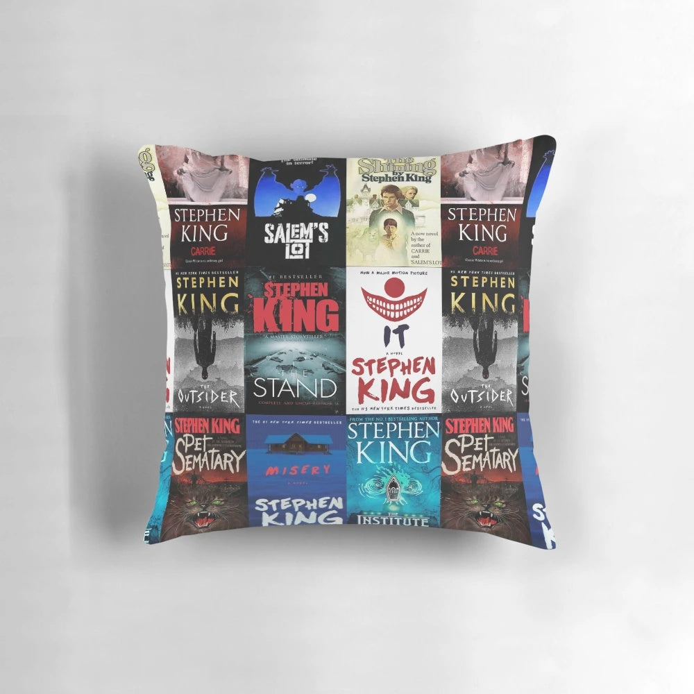 A plush, decorative pillow featuring the iconic Stephen King book cover design