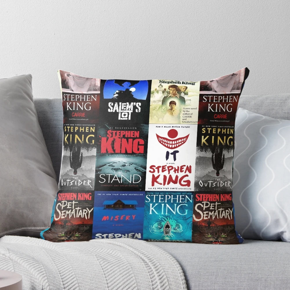 A plush, decorative pillow featuring the iconic Stephen King book cover design