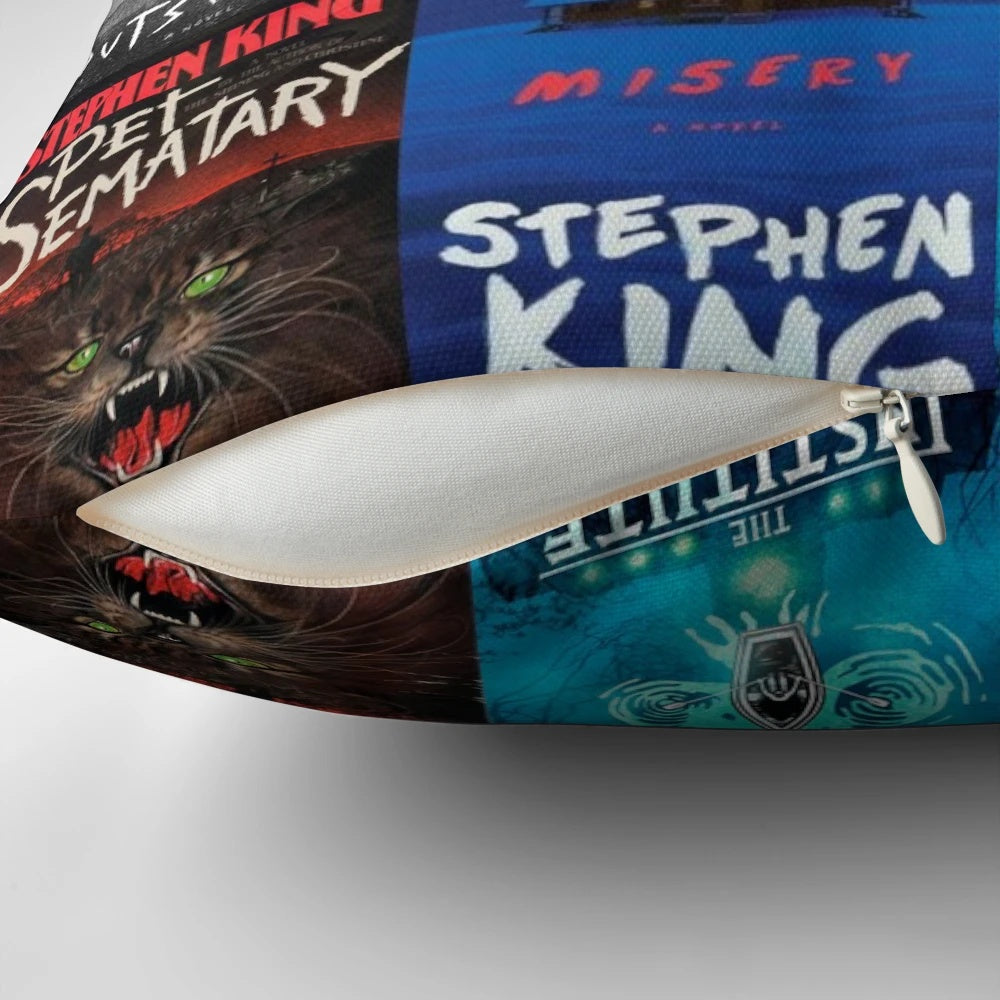 A plush, decorative pillow featuring the iconic Stephen King book cover design