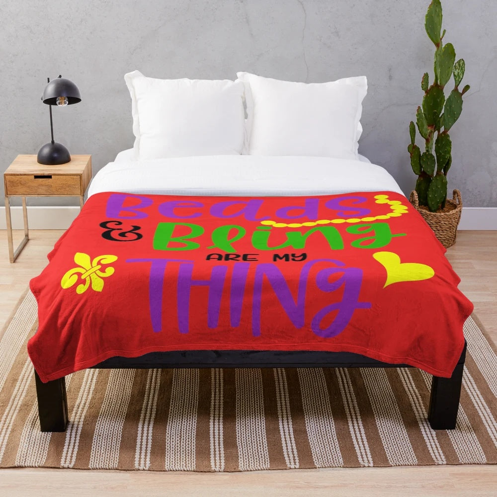 Beaded and bling-adorned plush blanket for cozy home decor