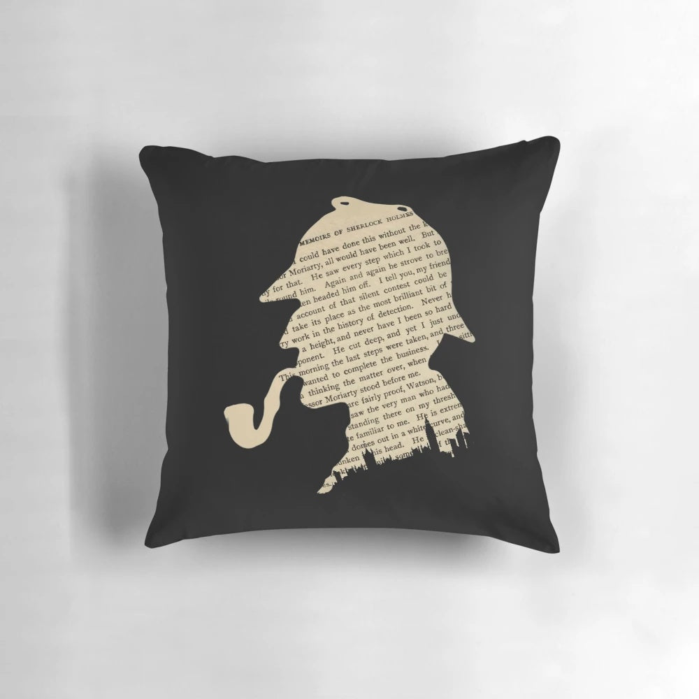Classic Sherlock Holmes pillow with iconic detective silhouette and literary design