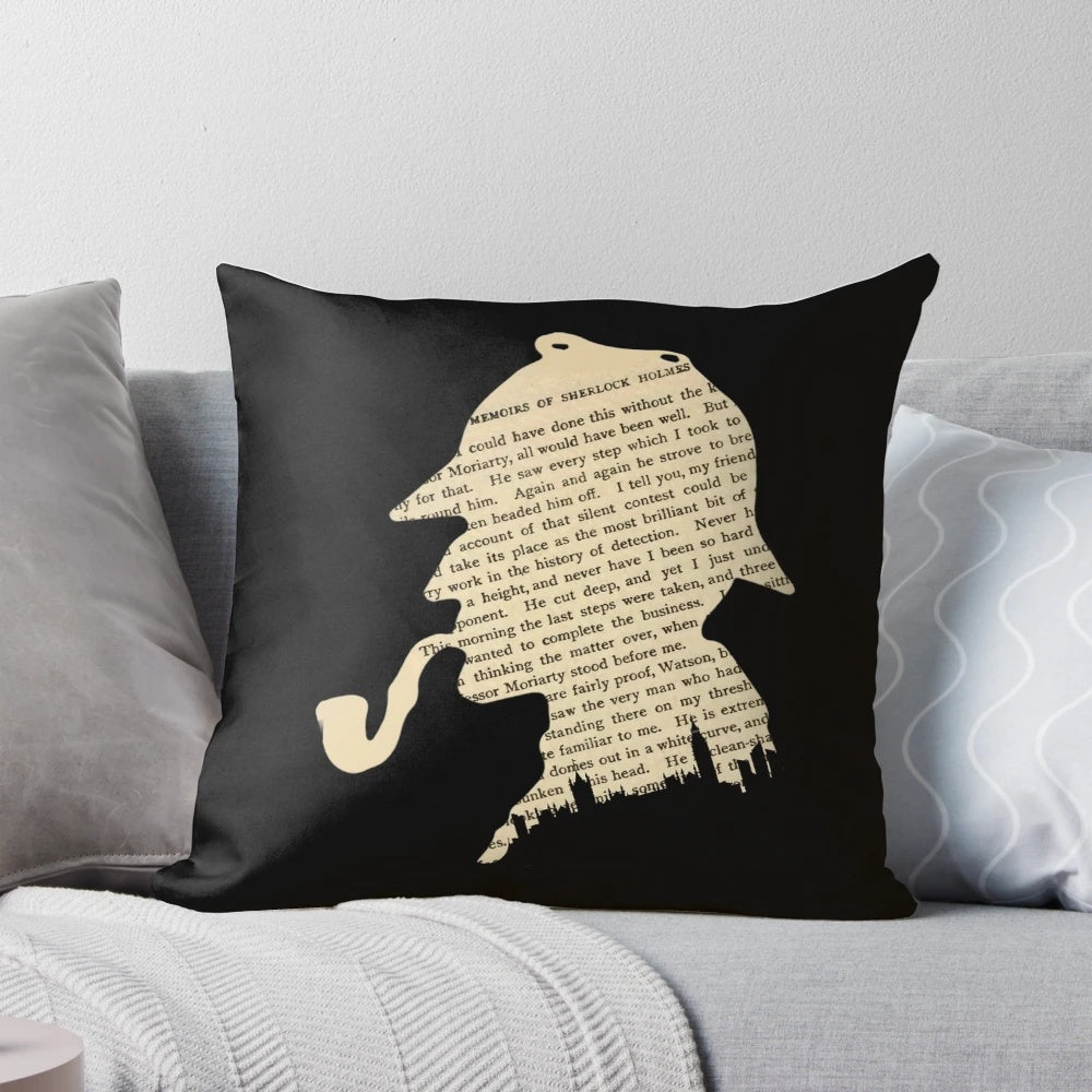 Classic Sherlock Holmes pillow with iconic detective silhouette and literary design