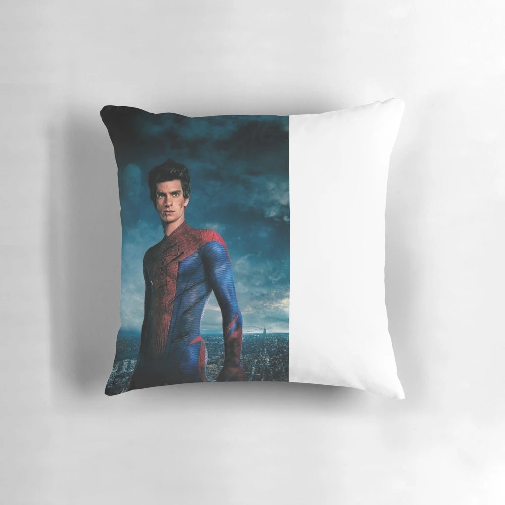 Soft, plush pillow featuring a portrait of actor Andrew Garfield as Spider-Man.