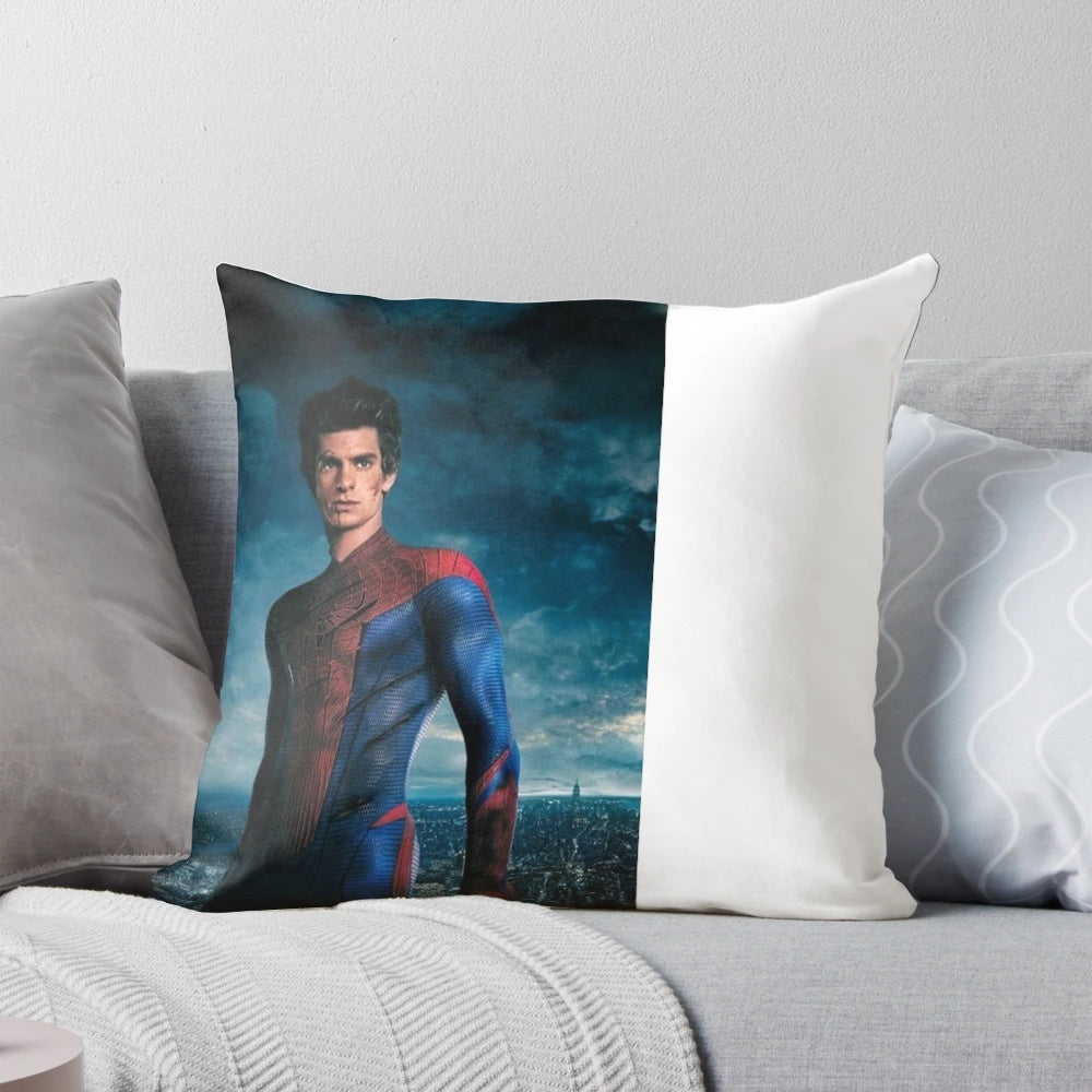 Soft, plush pillow featuring a portrait of actor Andrew Garfield as Spider-Man.