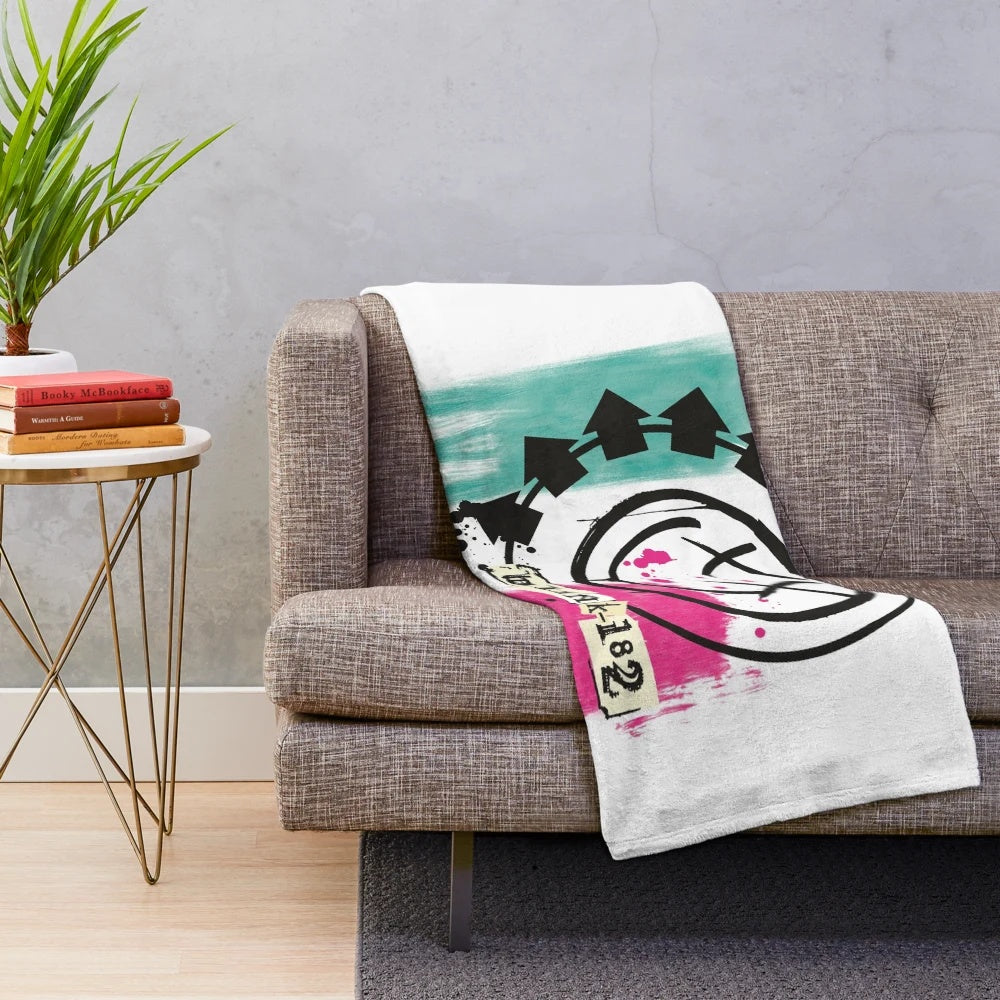Blink-182 plush blanket with band's iconic logo and name