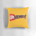 A plush pillow featuring the iconic Oh Henry candy bar design, perfect for nostalgic decor and snuggling.