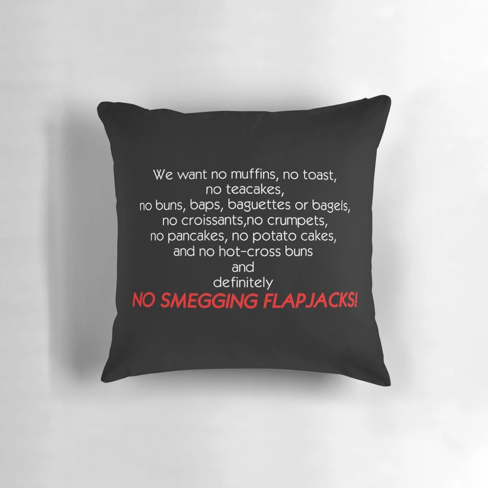 A plush, red pillow featuring the iconic characters from the sci-fi comedy series Red Dwarf.