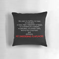 A plush, red pillow featuring the iconic characters from the sci-fi comedy series Red Dwarf.