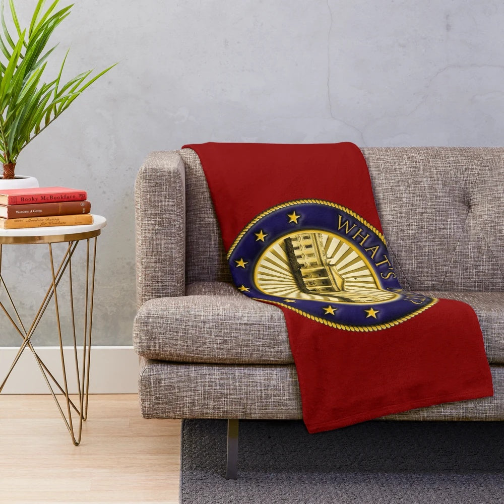 Plush blanket featuring the West Wing podcast logo