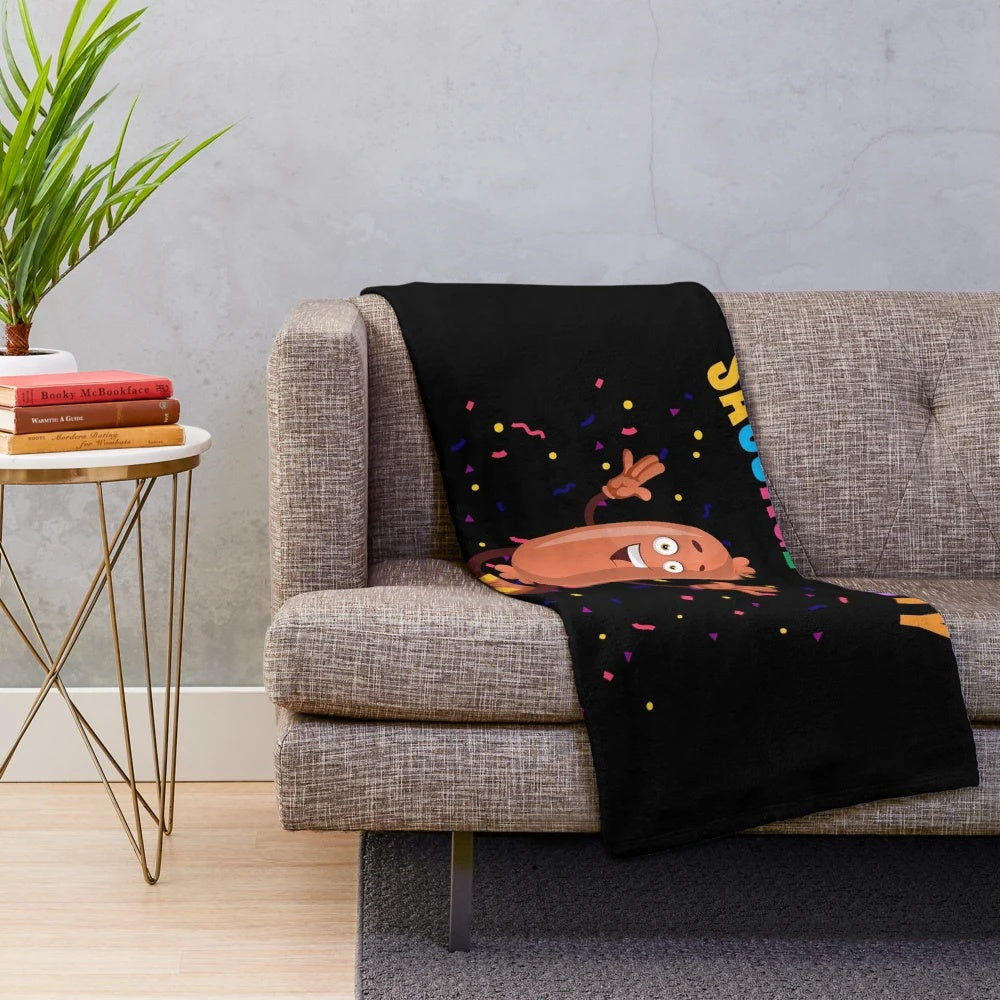 Sausage-themed plush blanket featuring hot dogs, wiener dogs, and more
