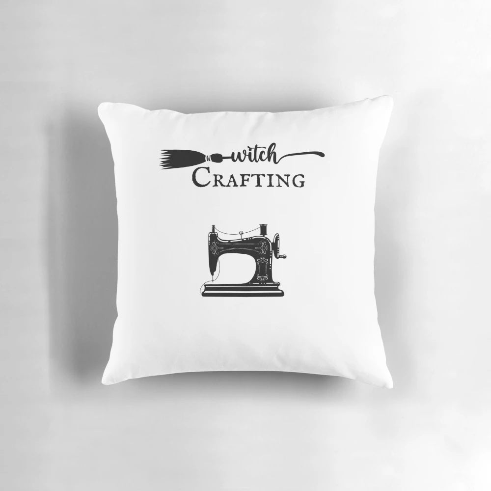 Ezra Bell's Witch Crafting Logo Pillow - Cozy urban fantasy home decor featuring a magical crafting design