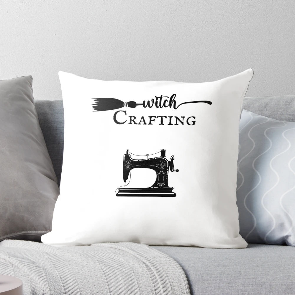 Ezra Bell's Witch Crafting Logo Pillow - Cozy urban fantasy home decor featuring a magical crafting design