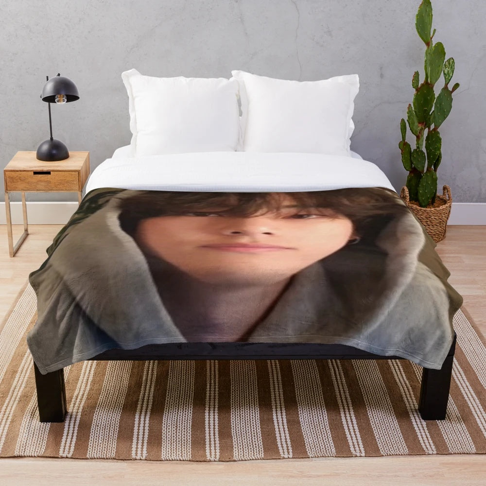 Soft and cuddly V plush blanket featuring BTS member Taehyung