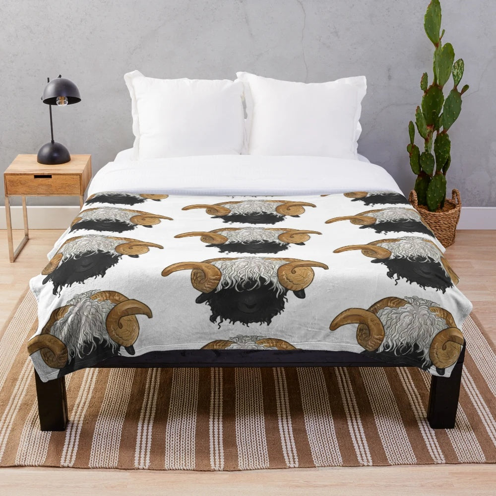 Valais Blacknose Sheep Plush Blanket in Rustic Farmhouse Style