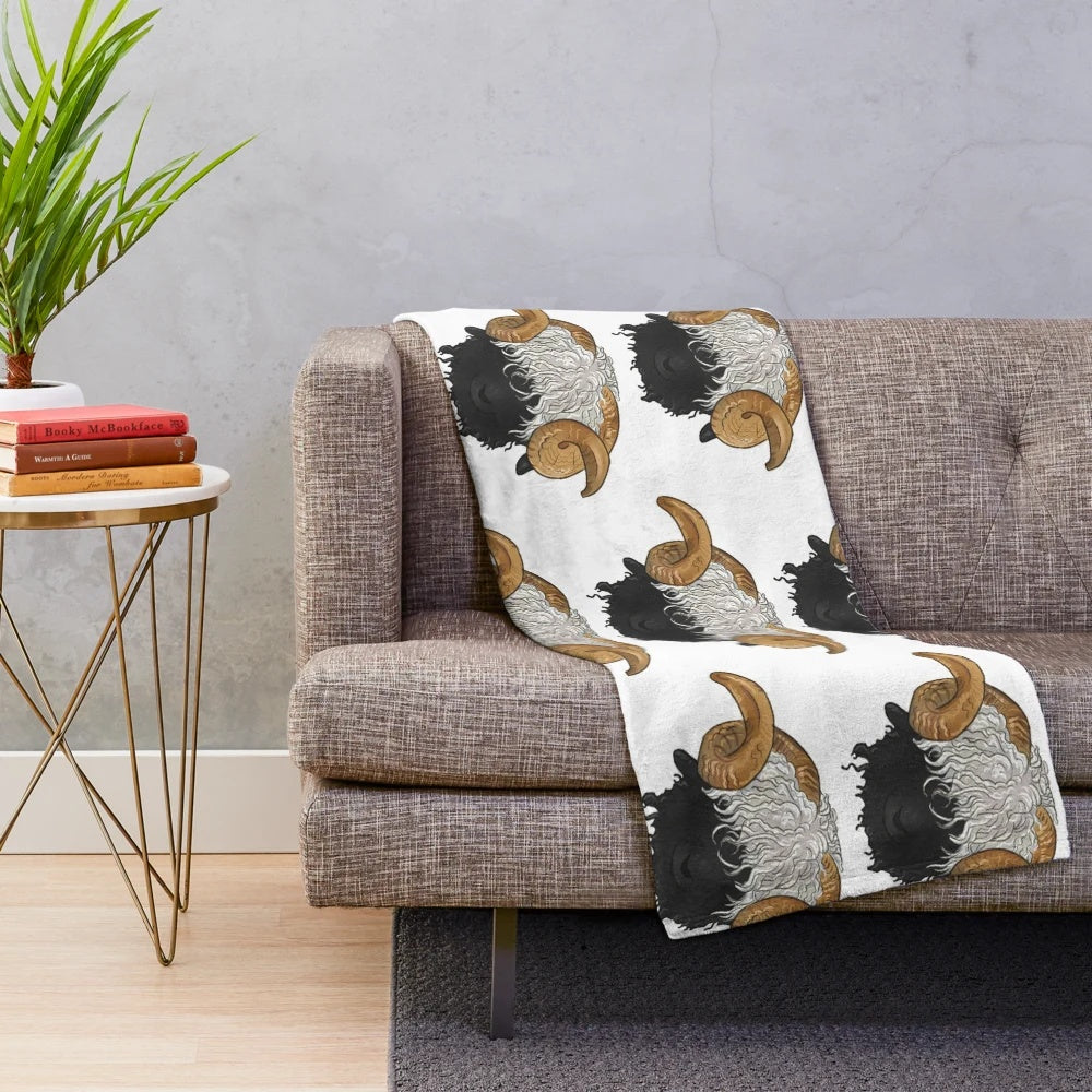 Valais Blacknose Sheep Plush Blanket in Rustic Farmhouse Style